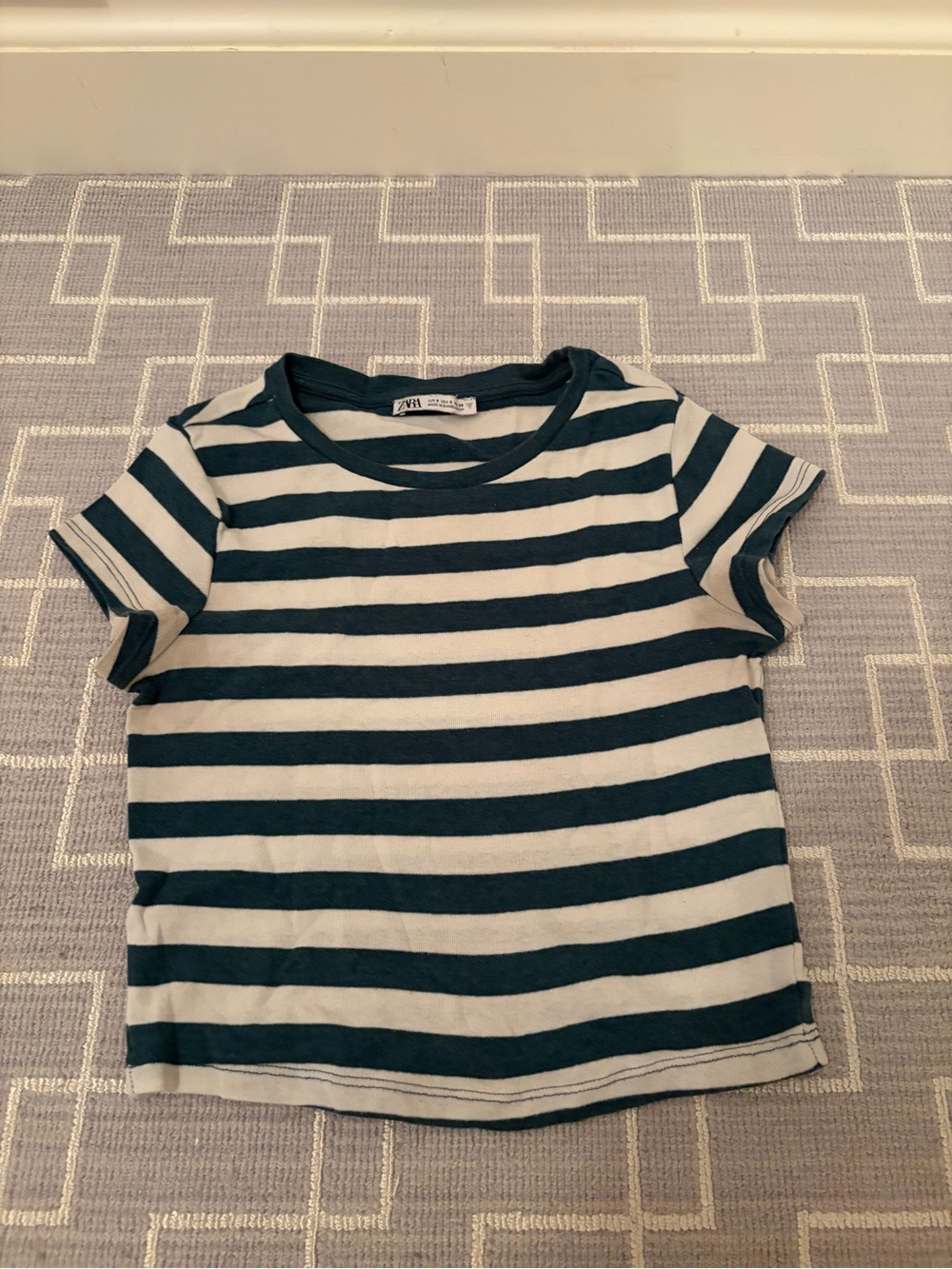 Zara Cropped Short Sleeve Striped Tee - Navy & White